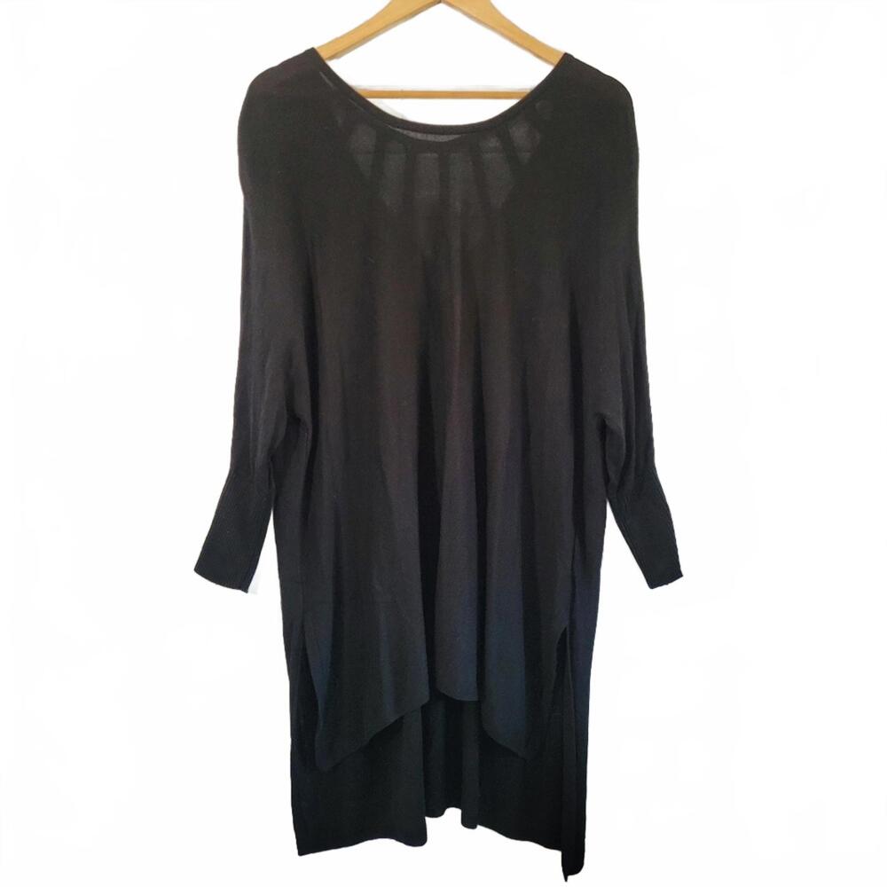 WISH LIST Ladies Black Tunic Sweater 100% Rayon Deep Rear V-Neck with Strap Deta